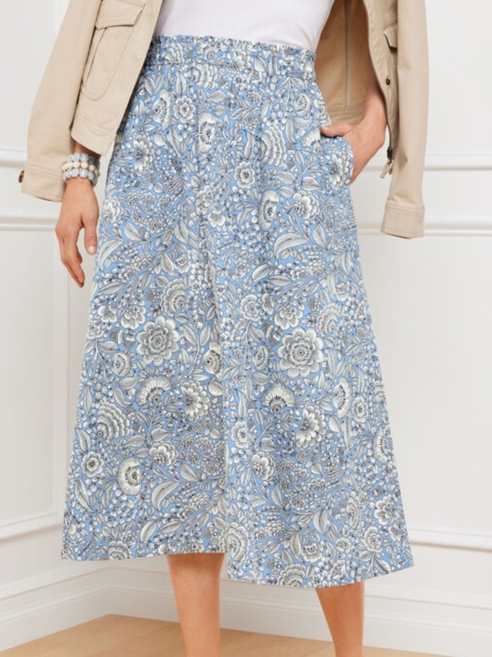 Talbots Women’s NWT Herbaceous Vines Blue & White Midi Skirt; Size XLP